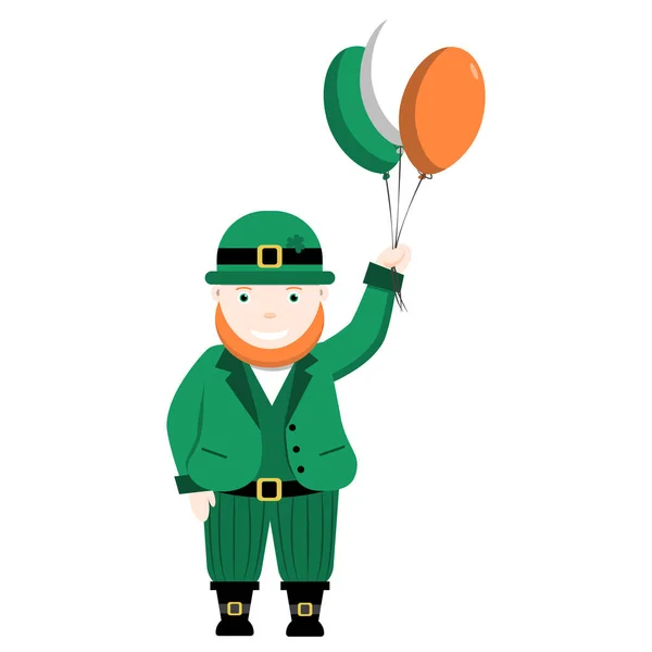 Leprechaun Segurando Balões Com Cores Bandeira Nacional Irlandesa Ilustração Desenho —  Vetores de Stock