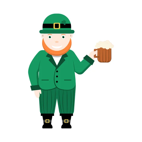 Saint Patricks Day Leprechaun Desenho Animado Com Barba Vermelha Anão — Vetor de Stock