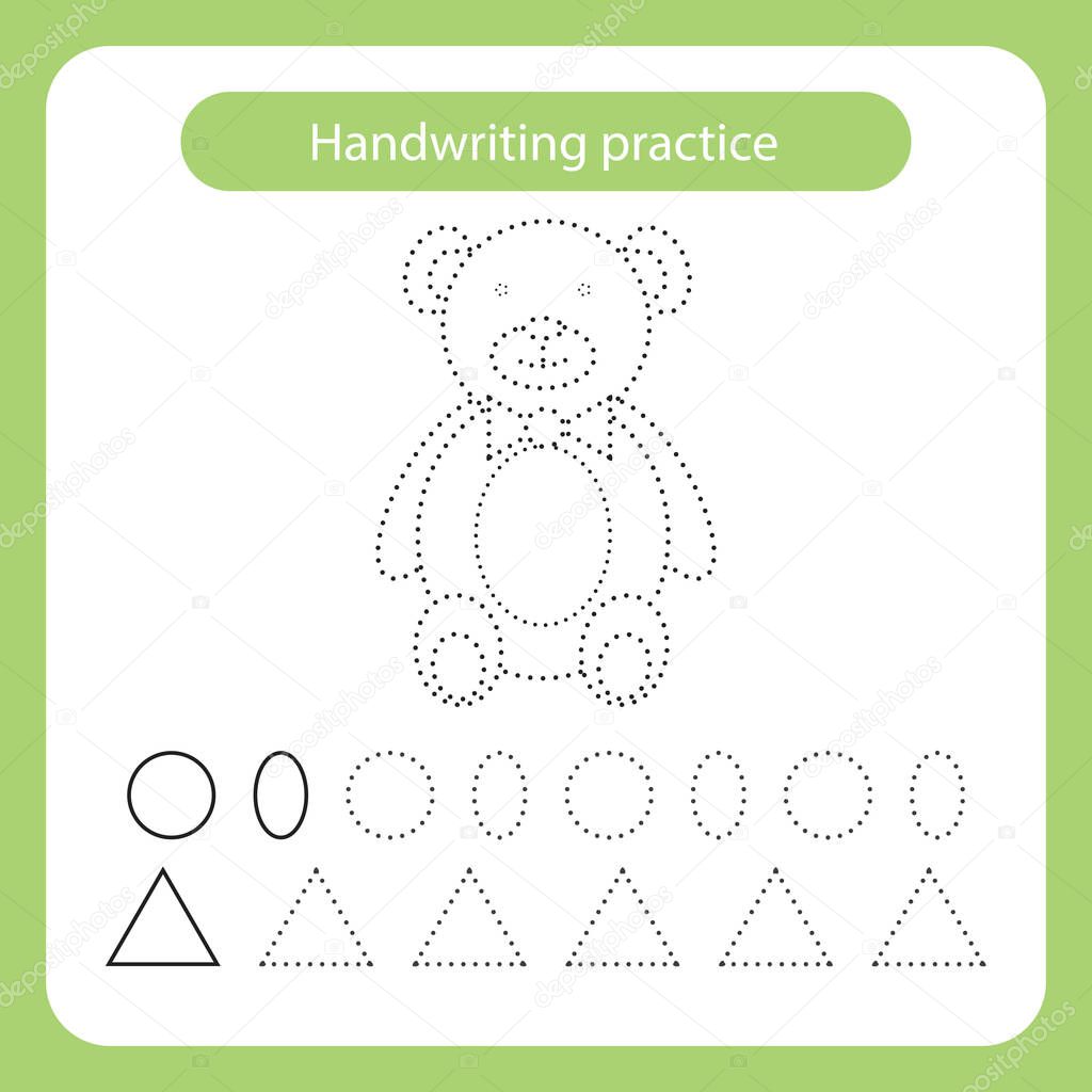 Teddy bear. Kids toys theme. Handwriting practice sheet. Vector illustration