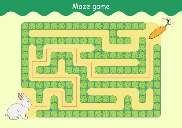 Rabbit Carrot Maze Jogo Educativo Para Crianças Ajude Coelho Encontrar — Vetor de Stock