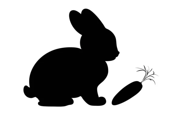 Silhouette Lapin Carotte Isolée Sur Fond Blanc Illustration Vectorielle — Image vectorielle