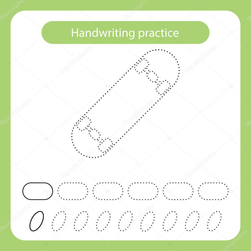 Skateboard. Kids toys theme. Handwriting practice sheet. Vector illustration