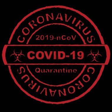 Kırmızı yuvarlak damga. Coronavirus covid - 19, 2019-ncov karantinası siyah arka planda