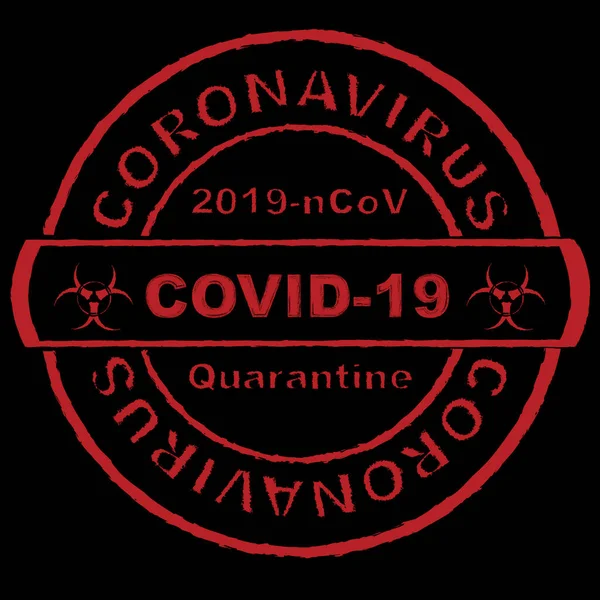 Κόκκινη Στρογγυλή Σφραγίδα Coronavirus Covid 2019 Ncov Καραντίνα Μαύρο Φόντο — Διανυσματικό Αρχείο