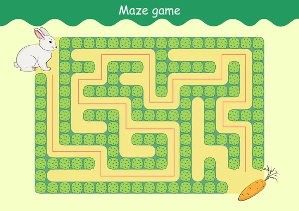 Rabbit Carrot Maze Jogo Educativo Para Crianças Ajude Coelho Encontrar — Vetor de Stock