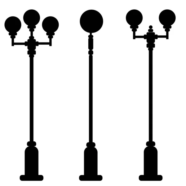 Streetlight Vintage Lampa Siluett Isolerad Vit Bakgrund Vektorillustration Traditionella Gatlyktor — Stock vektor