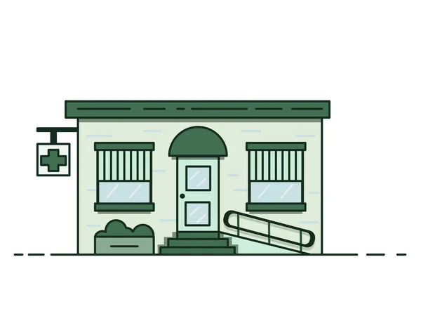 Векторная Иллюстрация Аптека Современная Архитектура Линейном Стиле Элемент Инфографики Сайт — стоковый вектор