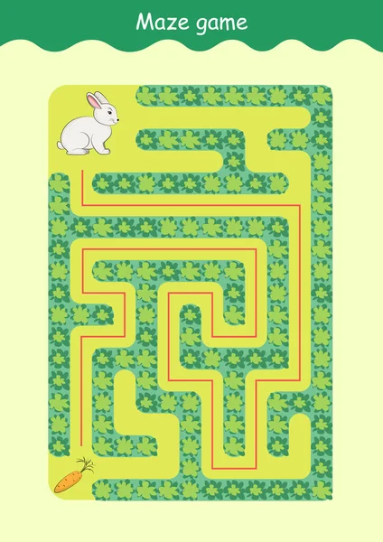 토끼와 홍당무 메이즈 아이들을 토끼가해 결책으로 메이즈 퍼즐을 찾도록 도우라 — 스톡 벡터