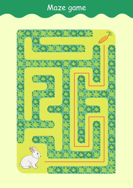 토끼와 홍당무 메이즈 아이들을 토끼가해 결책으로 메이즈 퍼즐을 찾도록 도우라 — 스톡 벡터