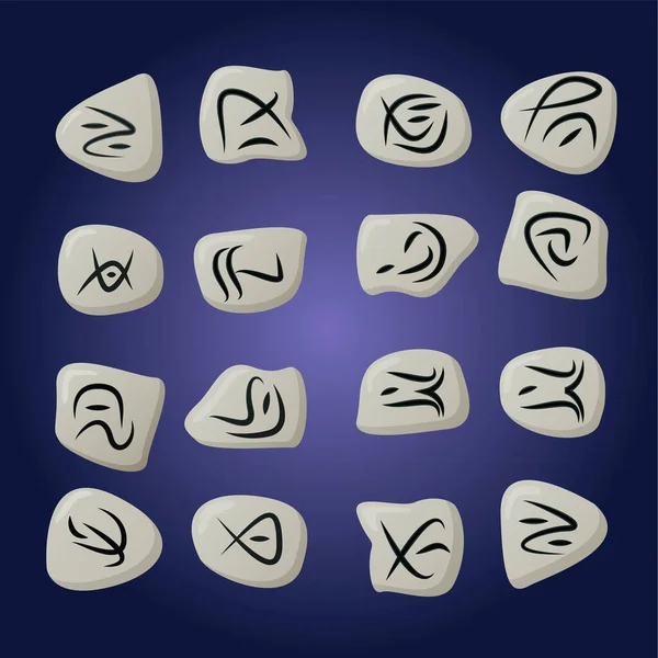 Set Runic Stones Magical Spells Ancient Glyphs Divination Occult Symbols — Stock Vector