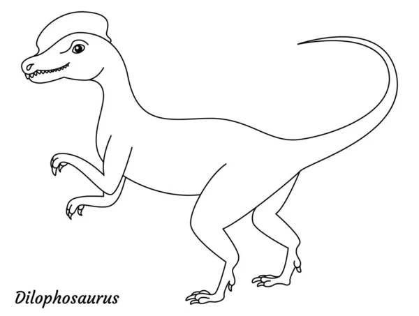 Kolorowanki Strona Zarys Dilophosaurus Dinozaura Ilustracja Wektora Izolowana Białym Tle — Wektor stockowy