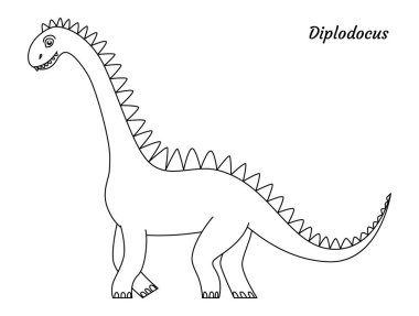 Diplodocus dinozorunun boyama sayfası. Vektör illüstrasyonu beyaz arkaplanda izole edildi