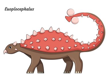 Tatlı çizgi film Euoplocephalus dino karakteri. Vektör dinazoru parlak renklerde izole etti. Çocuk kitabı, uygulama, reklam tasarımı, etiket veya çıkartma için illüstrasyon.