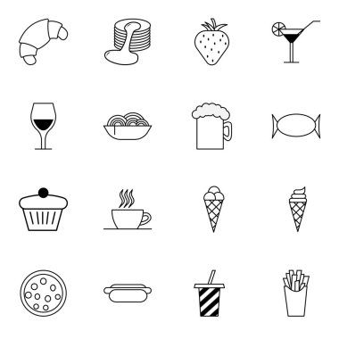 Yiyecek ince çizgi vektör simgelerinin toplanması.