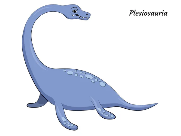 Söt Tecknad Plesiosauria Dino Karaktär Vektor Isolerade Dinosaurie Ljusa Färger — Stock vektor