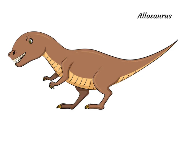 Lindo Personaje Dibujos Animados Allosaurus Dino Vector Dinosaurio Aislado Colores — Vector de stock