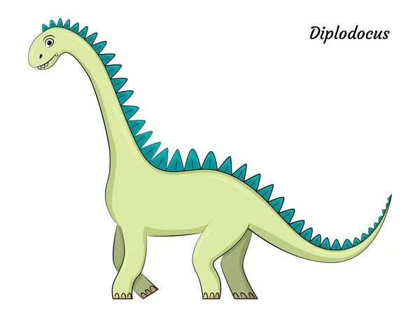 Lindo Personaje Dibujos Animados Diplodocus Dino Vector Dinosaurio Aislado Colores — Vector de stock