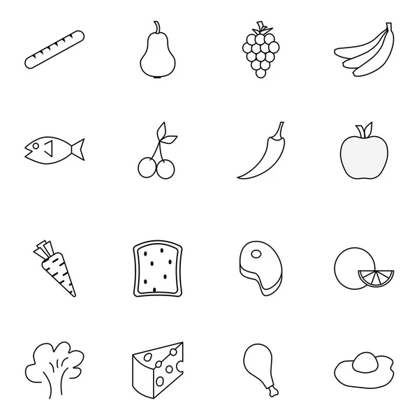 Verzameling Van Voedsel Dunne Lijn Vector Pictogrammen — Stockvector