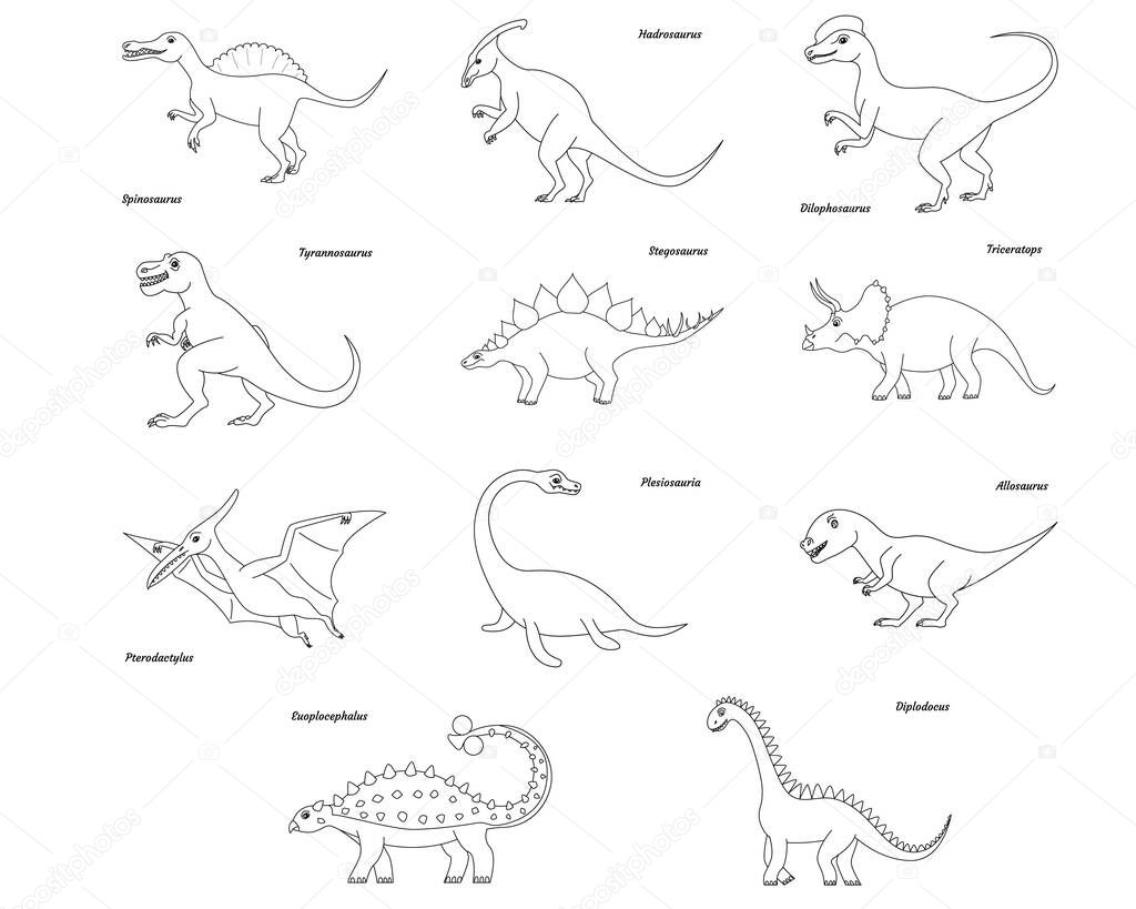 Coloring page outline Spinosaurus dinosaur. Vector illustration isolated on white background