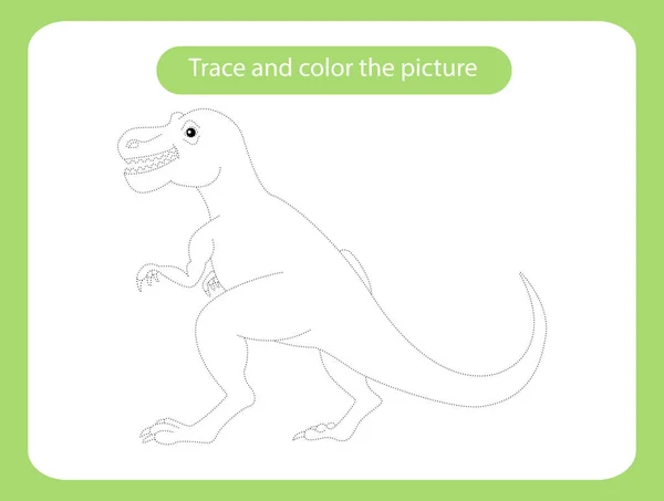 Dinosauro Tirannosauro Traccia Colora Gioco Educativo Bambini Pratica Scrittura Disegno — Vettoriale Stock