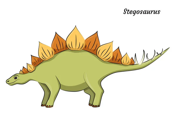 Söt Tecknad Stegosaurus Dino Karaktär Vektor Isolerade Dinosaurie Ljusa Färger — Stock vektor