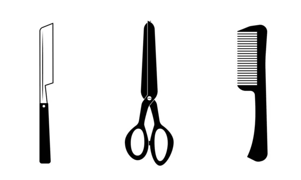 Set Von Friseurwerkzeugen Schere Kamm Rasiermesser Isoliert Auf Weißem Hintergrund — Stockvektor