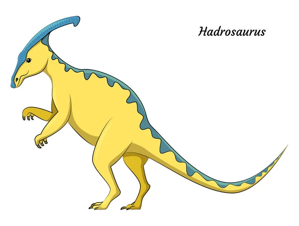 Söt Tecknad Hadrosaurus Dino Karaktär Vektor Isolerade Dinosaurie Ljusa Färger — Stock vektor