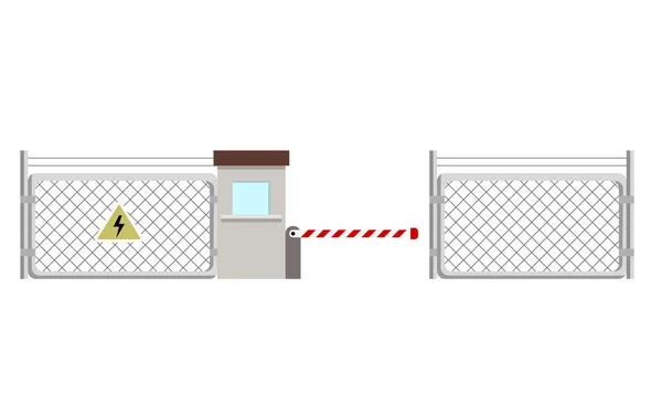 Metal Fence Sign High Voltage Barrier Checkpoint Flat Vector Illustration — Stock Vector