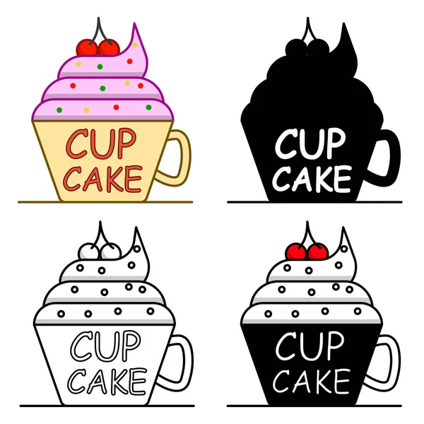 Conjunto Quatro Cupcakes Bonitos Estilo Plano Isolado Fundo Branco Ilustração — Vetor de Stock