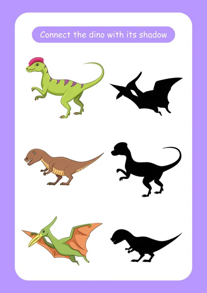 Arbeitsblatt Verbindet Den Dinosaurier Mit Seinem Schatten Lernspiel Für Kinder — Stockvektor