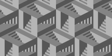 Kusursuz desenli merdivenler optik illüzyon yaratıyor. Geometri dokusu tekrarlanan arkaplan.