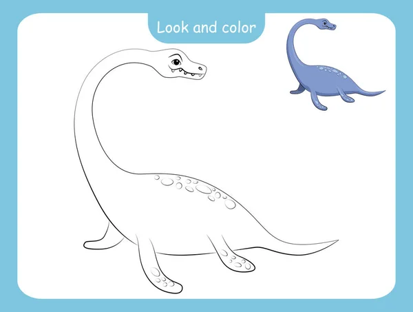 Aussehen Und Farbe Malvorlage Umriss Des Dinosauriers Mit Farbigem Beispiel — Stockvektor