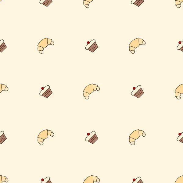 Patrón Sin Costuras Con Cupcake Croissant Iconos Ilustración Del Vector — Archivo Imágenes Vectoriales