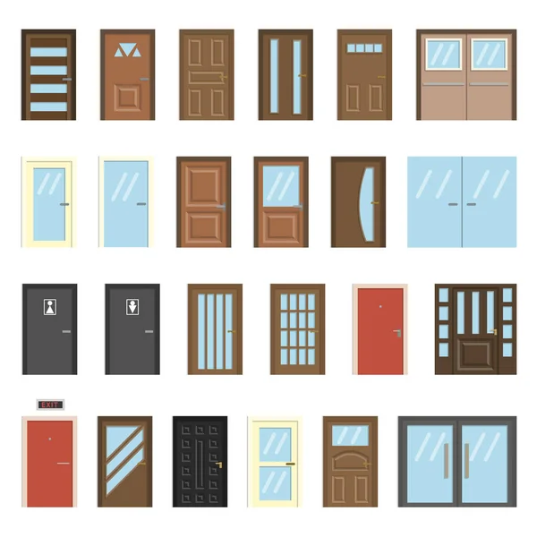 Puertas Delanteras Casas Edificios Estilo Diseño Plano Ilustración Vectorial — Vector de stock
