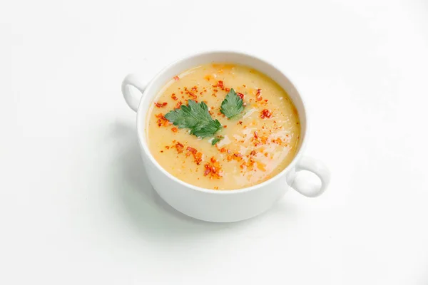 Pumpkin cream soup with spicy herbs — Stock Photo, Image