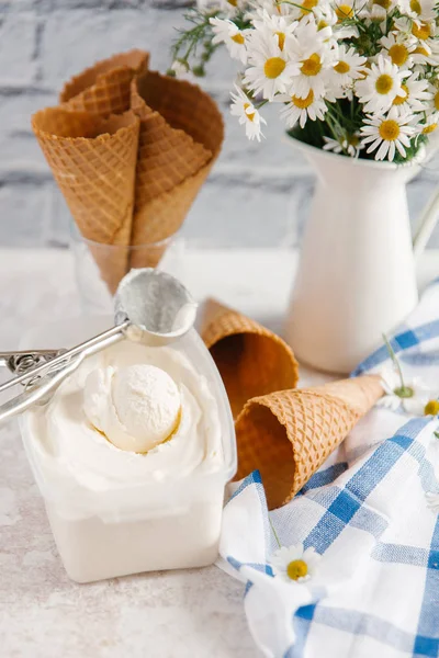 Conos de gofre y helado — Foto de Stock