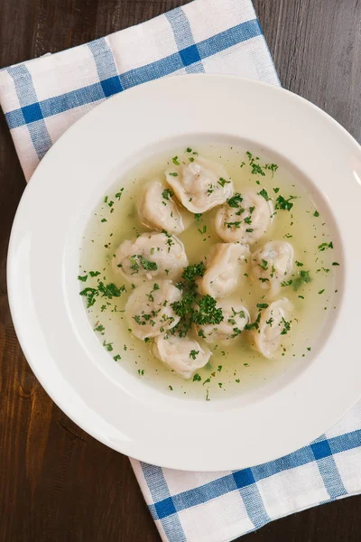 Hot soup with dumplings