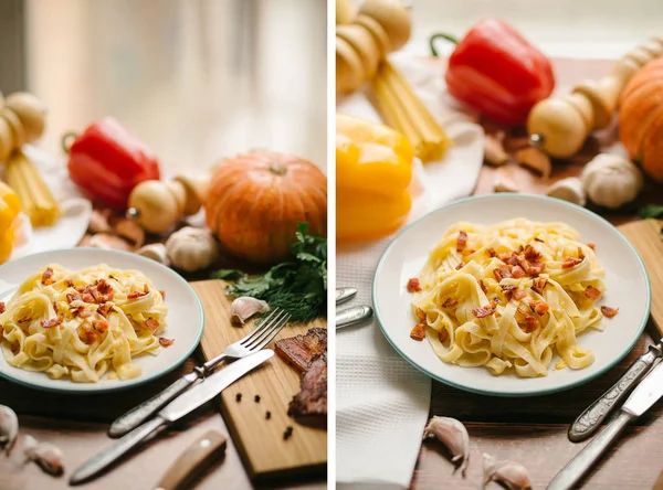 kabak ve pastırma ile makarna