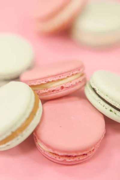 Close View Colorful Macarons Pink Background — Stock Photo, Image