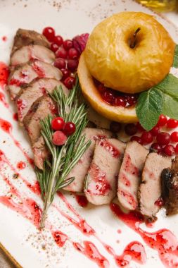 Tatil yemeğin fırında ördek göğsü, apple, kızılcık ve biberiye ile Görünümü Kapat