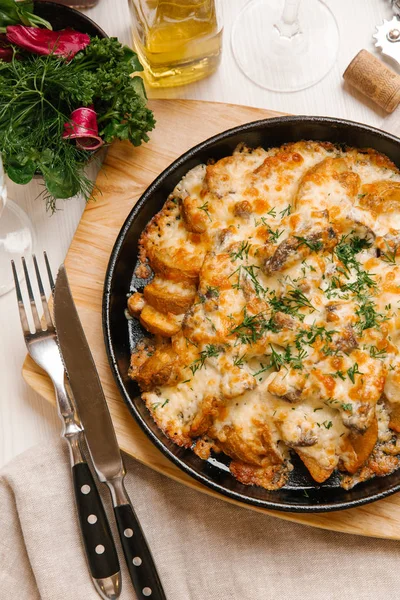 Roasted Potato Meat Mozzarella Casserole Dish — Stock Photo, Image