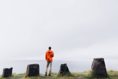 Tepede duran ve doğal manzarayı genç adam