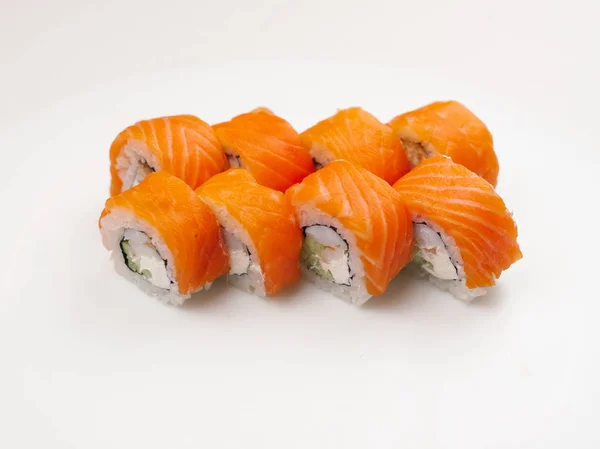 Japán Philadelphia Maki Sushi Szolgált Fehér Lemez — Stock Fotó