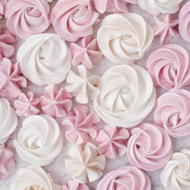 Beyaz ve pastel pembe meringues Gıda kompozisyonu