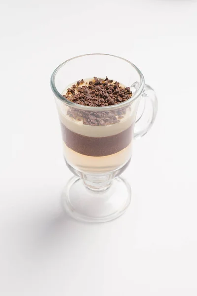 Panna Cotta Glas Geserveerd Met Chocoladeschilfers — Stockfoto