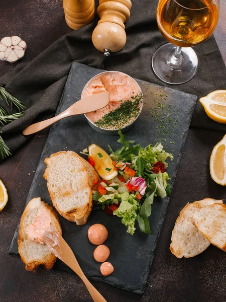 close-up view of tasty dish with liver pate