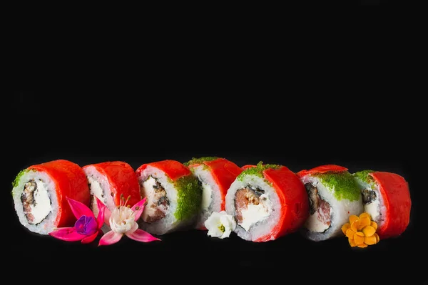 Sushi Isolado Fundo Preto — Fotografia de Stock