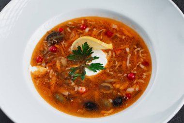 Domates ve sebzeli tavuk çorbası.