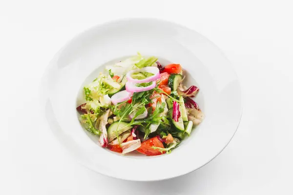 Insalata Vegetariana Verdure Piatto Bianco — Foto Stock