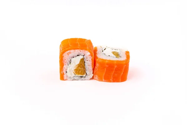 Piatto Tradizionale Giapponese Due Sushi Isolati Sfondo Bianco — Foto Stock
